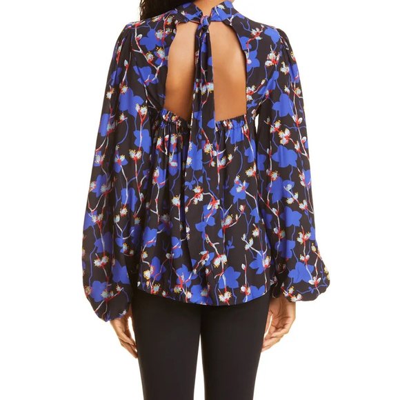 TED BAKER Blue Floral 'Ooma' Open Back Flowy Blouse NWT Ted 1/XS - Picture 3 of 7